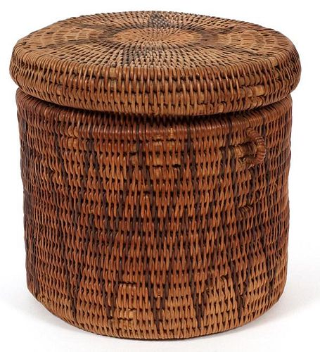 NATIVE AMERICAN WOVEN COVERED BASKET