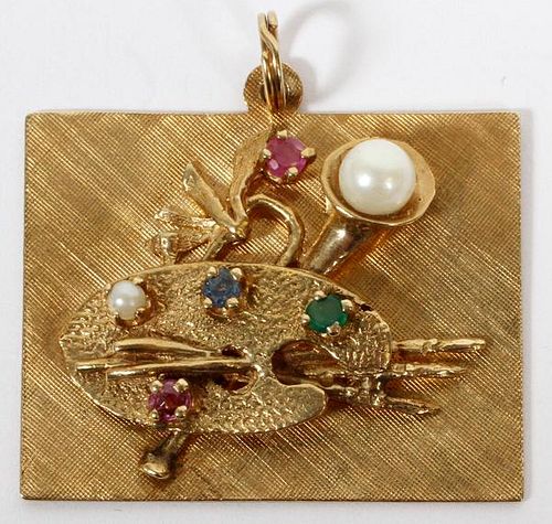 14KT YELLOW GOLD & PEARL CHARM PENDANT