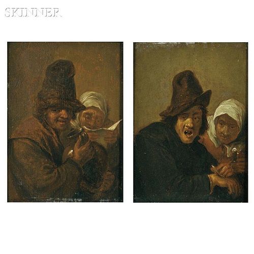 School of David Teniers II (Flemish, 1610-1690)      Two Figure Paintings Representing the Senses:  Personification of Touch