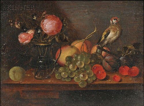 Alexander Adriaenssen (Flemish, 1587-1661)      Still Life with Flowers, Fruit, and Bird