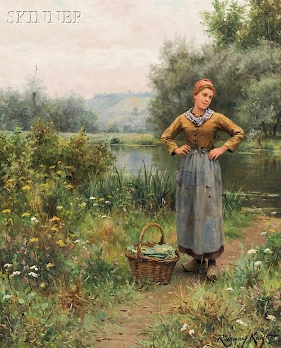 Daniel Ridgway Knight (American, 1839-1924)      Girl in Landscape