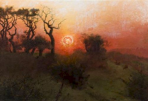 George Inness, (American, 1825-1894), Sunset