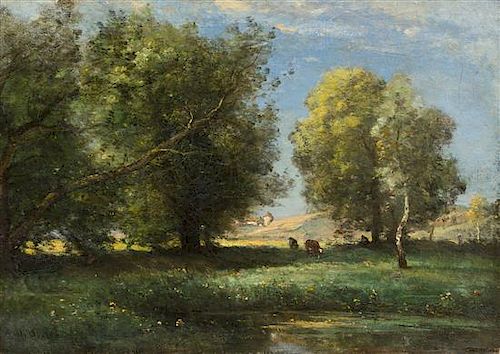 Achille Francois Oudinot, (French, 1820-1891), Cattle in Sunny Meadow