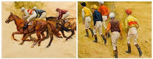 * Henry Koehler, (American, b. 1927), Group of Jockeys and A Race, 1982