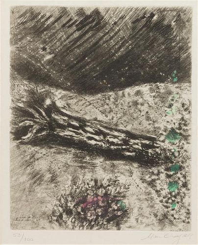 Marc Chagall, (French, 1887-1985) , La chene et le roseau, pl. 12 from La Fontaine, 1952