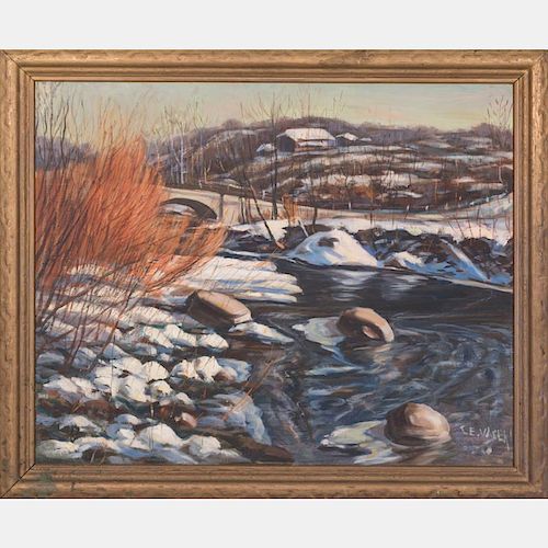 C. E. Vacek (20th Century) Winter River Landscape, Oil on canvas,