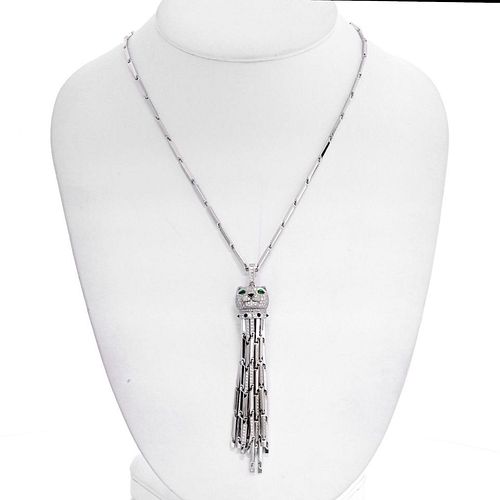 Cartier 18K White Gold Diamond Panthere Tassel Pendant On A Cartier Chain Necklace 