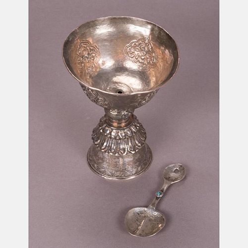 A Sino-Tibetan Silver Alter Cup with Repousses Decoration, 20th Century,
