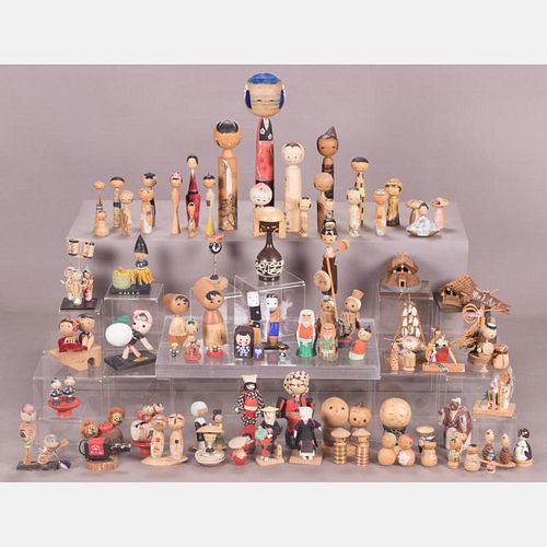 A Collection of Japanese Vintage Kokeshi Dolls, Showa Period.