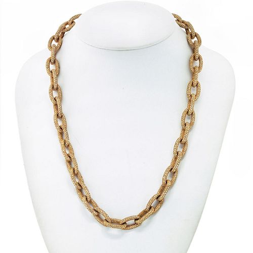 18K Yellow Gold 85 Carat Oval Diamond Link Chain Necklace 