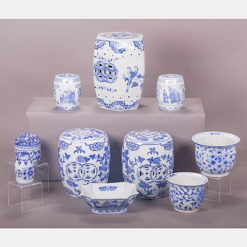 A Miscellaneous Collection of Chinese Blue and White Porcelain Decorative Items, 20th Century.
