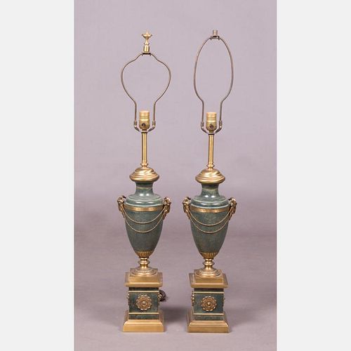 A Pair of Louis XV Brass Style Urn Form Table Lamps, 20th Century.