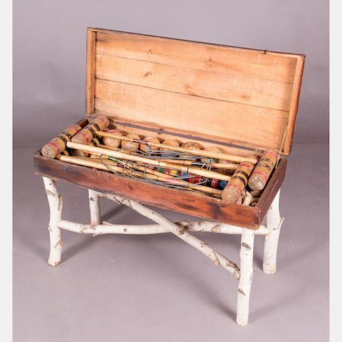 A Vintage Croquet Set with Birch Stand, 19th/20th Century.