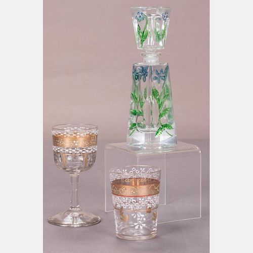 A Group of Three Enameled Glass and Crystal Decorative Items, 20th Century.