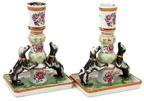 FRENCH PORCELAIN CANDLESTICKS EARLY 20TH C. PAIR