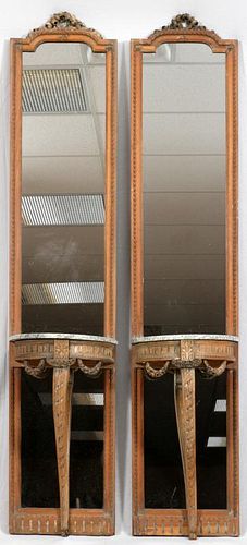 FRENCH CARVED WALNUT MIRRORED CONSOLES