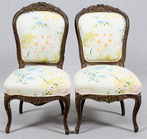FRENCH CARVED WALNUT SIDE CHAIRS PAIR