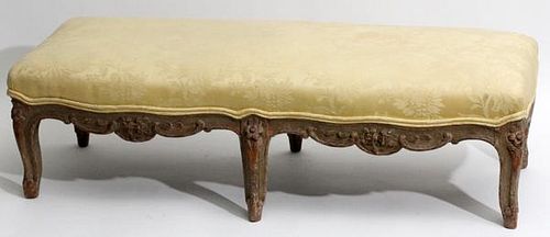 FRENCH CARVED & PAINTED WALNUT FOOTSTOOL 19TH C.