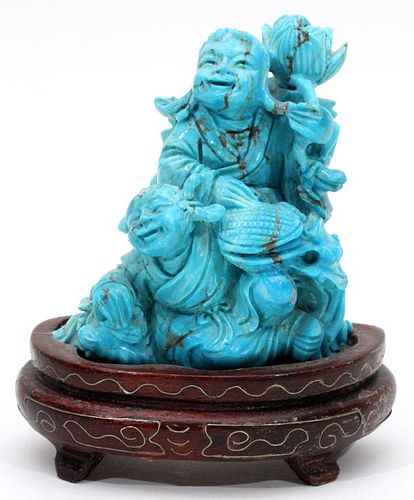 CHINESE CARVED TURQUOISE FIGURE GROUP