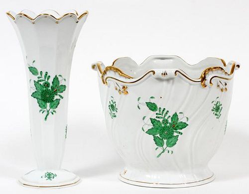HEREND 'CHINESE BOUQUET-GREEN' PORCELAIN VASE