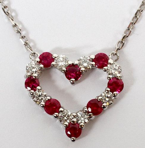 .76CT NATURAL RUBY & .42CT DIAMOND HEART NECKLACE