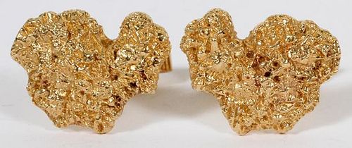 FREE FORM 14KT YELLOW GOLD NUGGET CUFFLINKS PAIR
