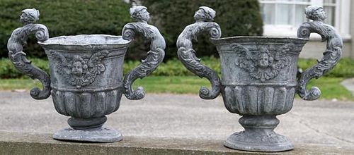NEOCLASSICAL STYLE LEAD GARDEN URNS PAIR
