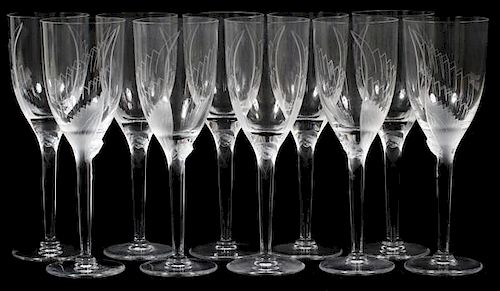 LALIQUE 'ANGE' CLEAR & FROSTED GLASS CHAMPAGNES TEN