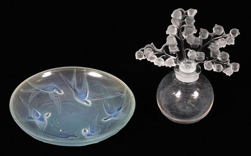 LALIQUE 'CLAIREFONTAINE' BOTTLE & SABINO DISH