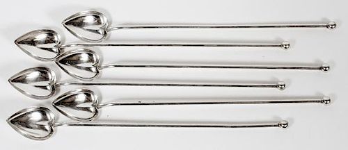 WALLACE STERLING HEART SHAPED STRAW SPOONS, 6
