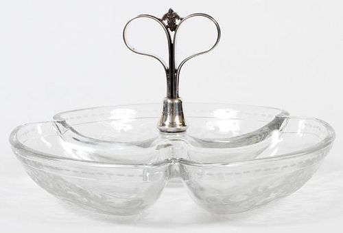 HAWKES STERLING & ETCHED GLASS RELISH DISH C. 1920