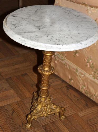MARBLE TOP GILT METAL OCCASIONAL TABLES PAIR