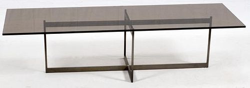 GLASS & PATINATED METAL COFFEE TABLE C. 1980
