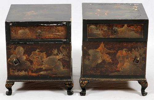 JAPANESE DESIGN LACQUERED END TABLES PAIR