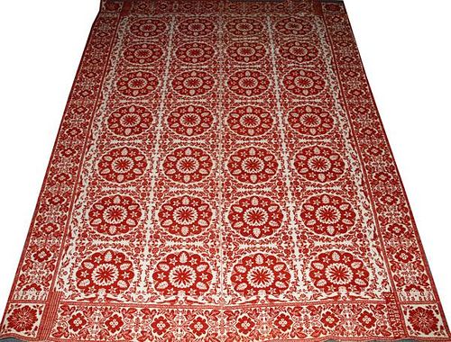 AMERICAN RED & WHITE JACQUARD COVERLET