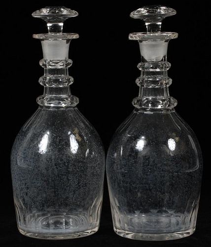 HAND-BLOWN CRYSTAL DECANTERS PAIR