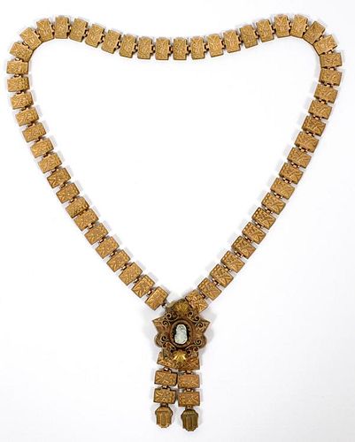 GOLD-FILLED NECKLACE W/ CAMEO PENDANT/CLASP C. 1880