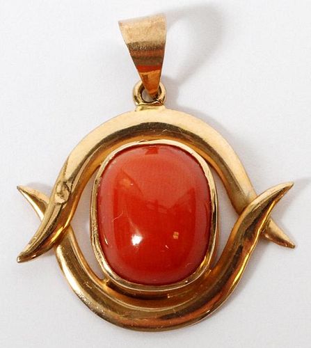 EGYPTIAN 14KT YELLOW GOLD & CORAL PENDANT
