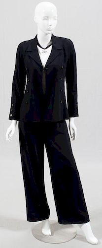 CHANEL BOUTIQUE NAVY WOOL PANT SUIT THREE PIECES