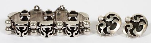VICTORIA STERLING BRACELET & PAIR OF EARCLIPS TAXCO