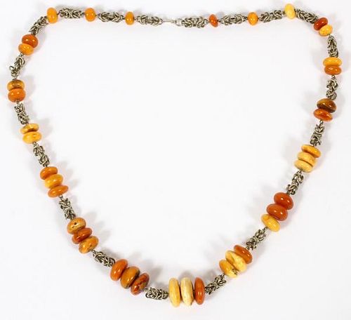 STERLING SILVER & AMBER BEAD NECKLACE