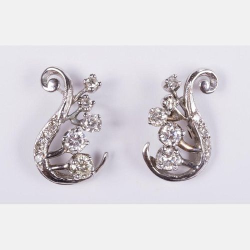 A Pair of 14kt. White Gold and Diamond Earrings,