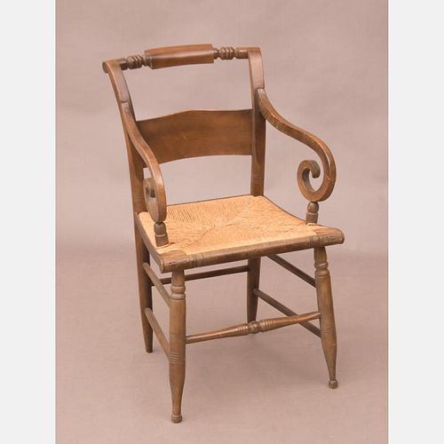 A Federal Style Maple Armchair with Rush Seat, 19th/20th Century.