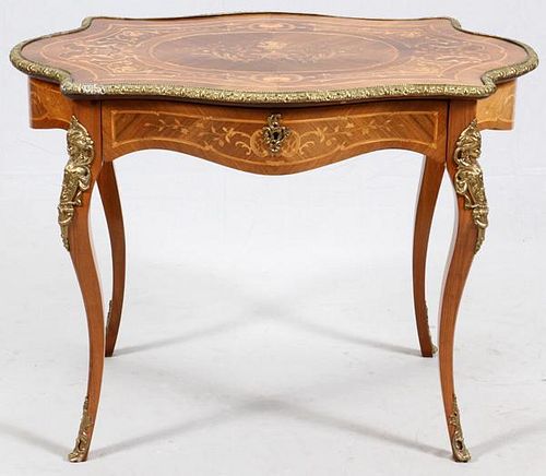 FRENCH PARLOR TABLE W/ INLAYS BRONZE MOUNTS