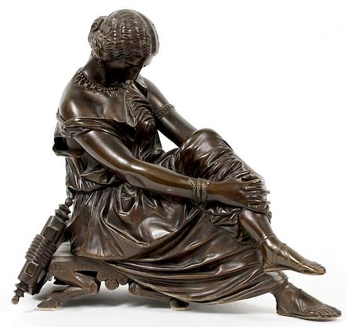 JEAN JACQUES PRADIER BRONZE FIGURE OF SEATED FEMALE
