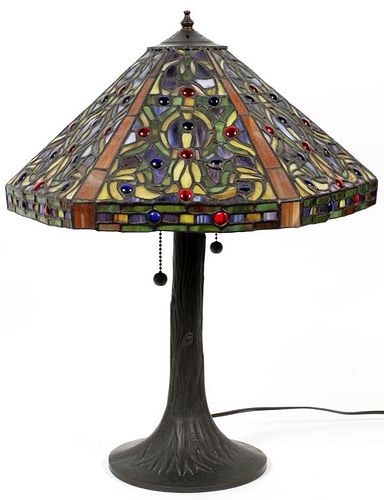 6 PANEL LEADED GLASS TABLE LAMP