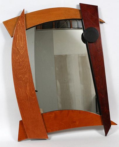 AMERICAN MID 20TH C. MIXED WOOD MIRROR