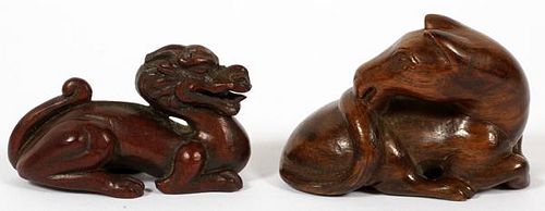 JAPANESE WOOD NETSUKES 19TH C. TWO