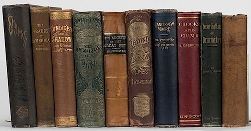 [Crime] Shelf of 10 Nineteenth Century Books on Crime and Fraud. Including Twenty-Five Years of Detective Life (1895) by Caminada