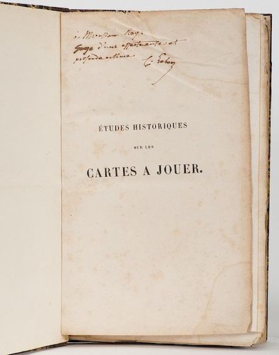 Leber, M.C. [Jean Michel Constant]. Etudes Historiques Sur Les Cartes A Jouer. [Paris, 1842]. Modern quarter leather, spine ruled and stamped decorati